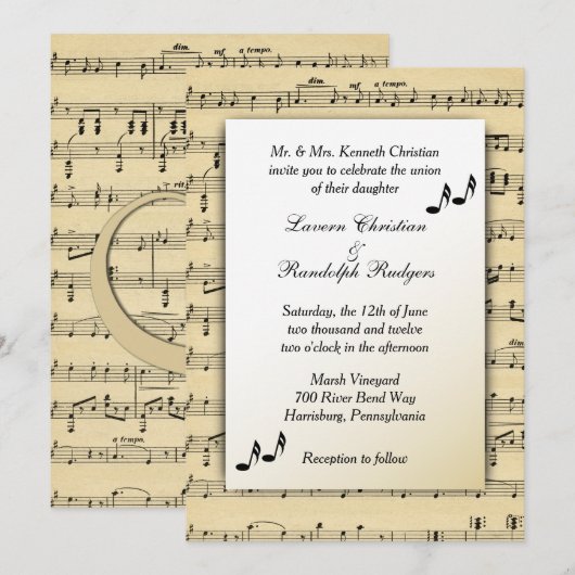 Sheet Music Wedding Uitnodiging (Voorkant / Achterkant)