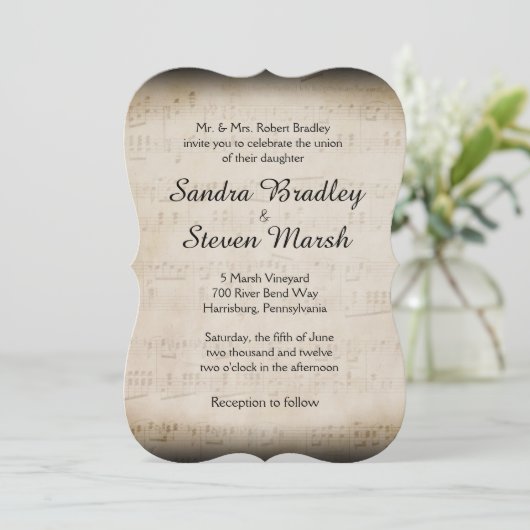Sheet Music Wedding Uitnodiging (Staand voorkant)