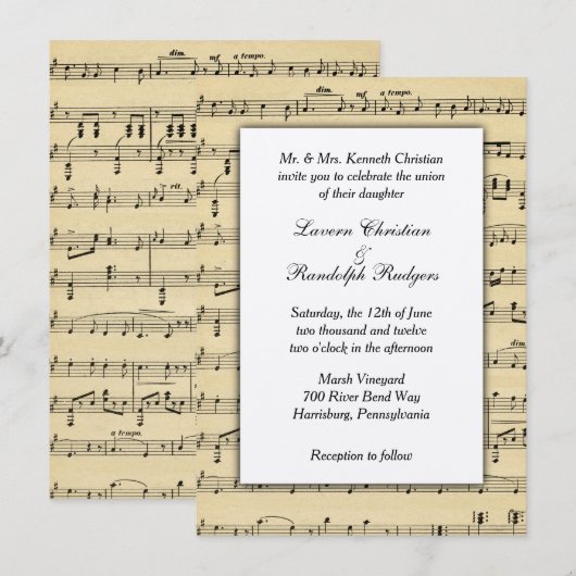 Sheet Music Wedding Uitnodiging (Voorkant / Achterkant)