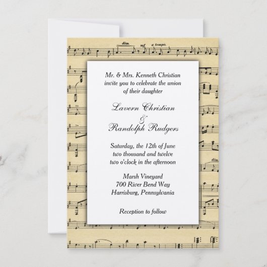 Sheet Music Wedding Uitnodiging (Voorkant)