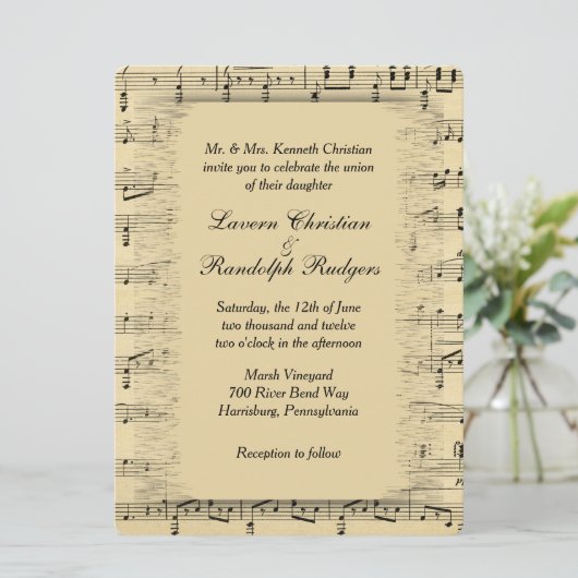 Sheet Music Wedding Uitnodiging (Staand voorkant)