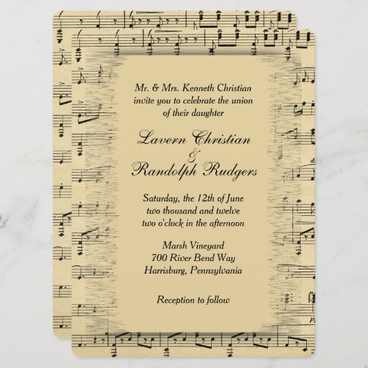 Sheet Music Wedding Uitnodiging (Voorkant / Achterkant)
