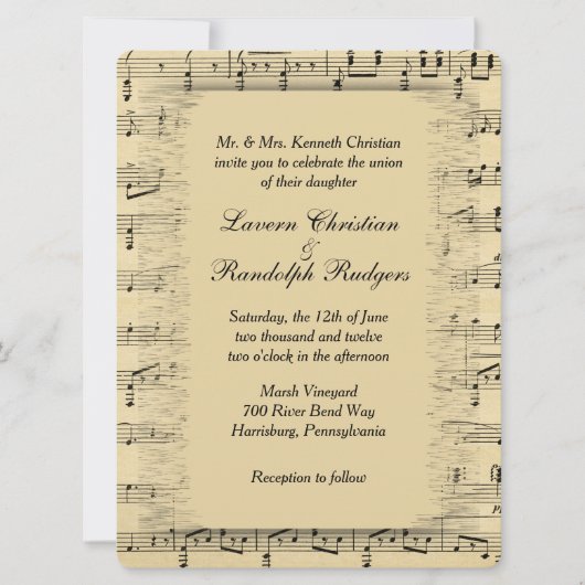 Sheet Music Wedding Uitnodiging (Voorkant)