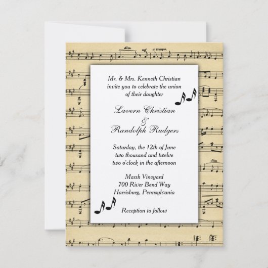 Sheet Music Wedding Uitnodiging (Voorkant)