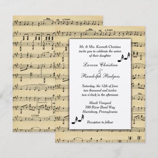 Sheet Music Wedding Uitnodiging (Voorkant / Achterkant)