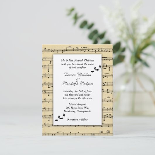 Sheet Music Wedding Uitnodiging (Staand voorkant)