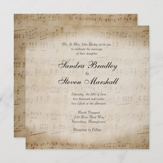 Sheet Music Wedding Uitnodiging (Voorkant / Achterkant)