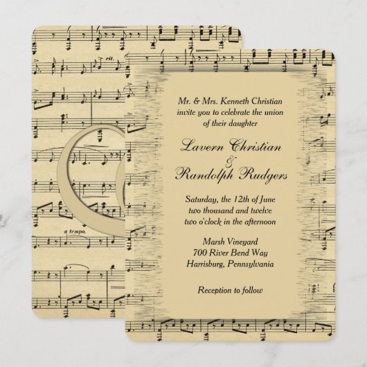 Sheet Music Wedding Uitnodiging (Voorkant / Achterkant)