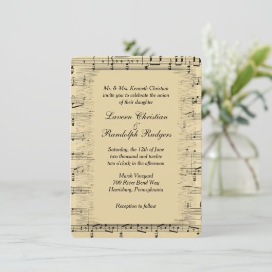 Sheet Music Wedding Uitnodiging (Staand voorkant)