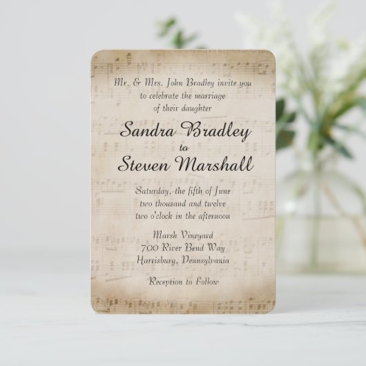 Sheet Music Wedding Uitnodiging (Staand voorkant)