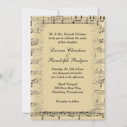 Sheet Music Wedding Uitnodiging (Voorkant)