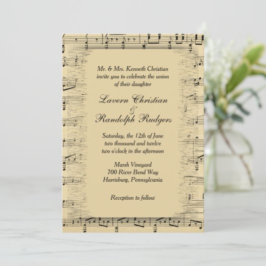 Sheet Music Wedding Uitnodiging (Staand voorkant)