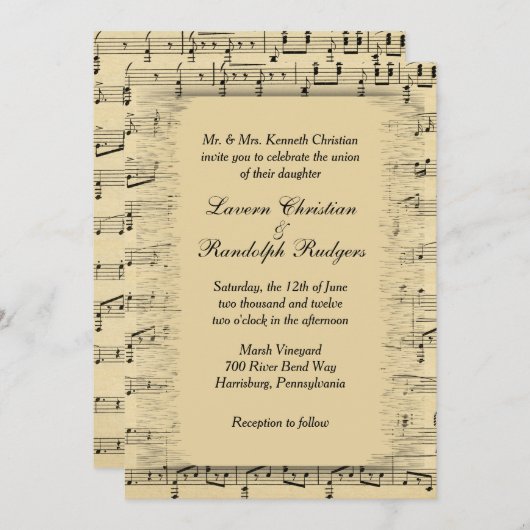 Sheet Music Wedding Uitnodiging (Voorkant / Achterkant)
