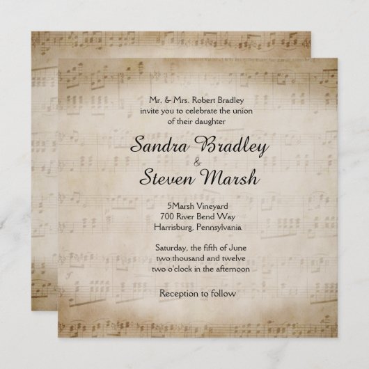 Sheet Music Wedding Uitnodiging (Voorkant / Achterkant)