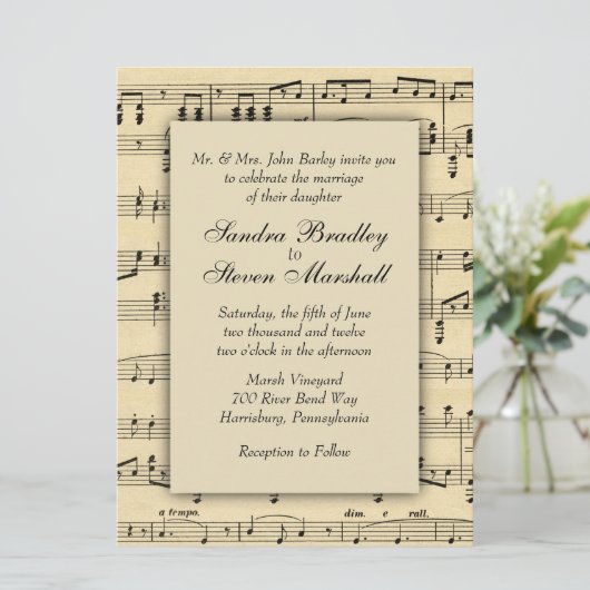 Sheet Music Wedding Uitnodiging (Staand voorkant)