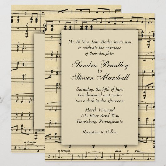 Sheet Music Wedding Uitnodiging (Voorkant / Achterkant)