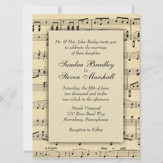 Sheet Music Wedding Uitnodiging (Voorkant)
