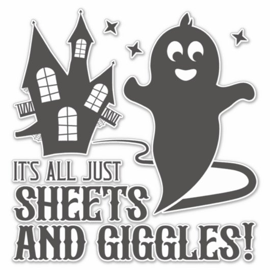 Sheets & Giggles – Humorous Halloween Ghost Design Sticker (Voorkant)