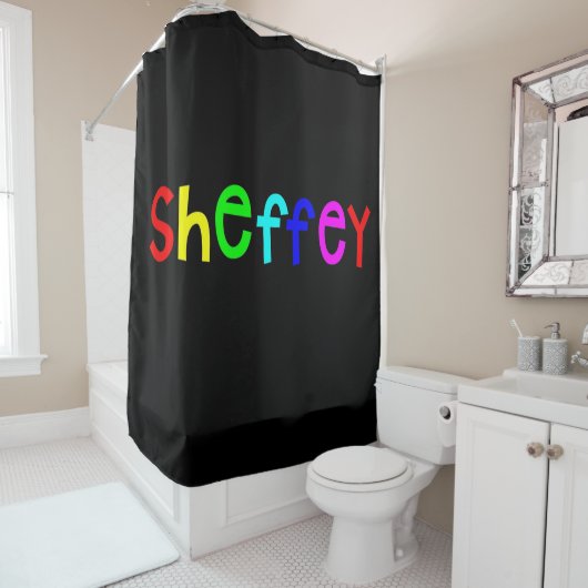 Sheffey Bold Rainbow Fonts Douchegordijn (In situ)
