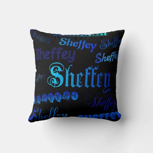 Sheffey Fonts - Blauw op Zwarte gooikussens Kussen (Achterkant)