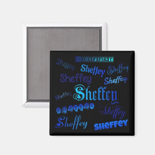 Sheffey Fonts - Blauw op Zwarte magnet (Voorkant / Achterkant)