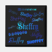 Sheffey Fonts - Blauw op Zwarte magnet (Voorkant)