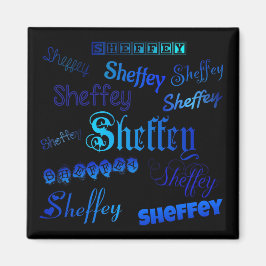 Sheffey Fonts - Blauw op Zwarte magnet