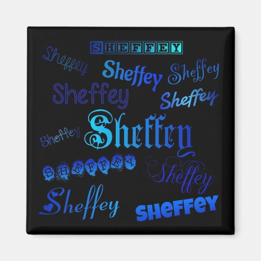 Sheffey Fonts - Blauw op Zwarte magnet (Voorkant)