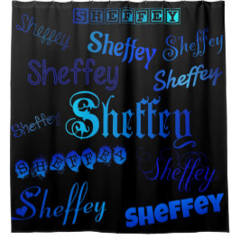 Sheffey Fonts - Shades of Blue op Black douche Douchegordijn