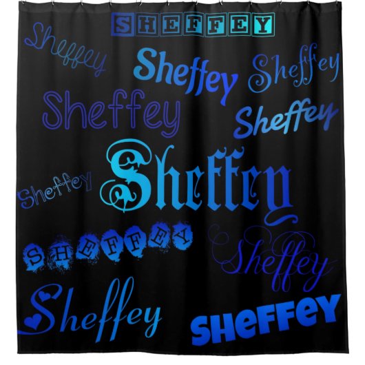 Sheffey Fonts - Shades of Blue op Black douche Douchegordijn (Voorkant)