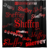 Sheffey Fonts - Shades of Red op Black Douchegordijn (Voorkant)