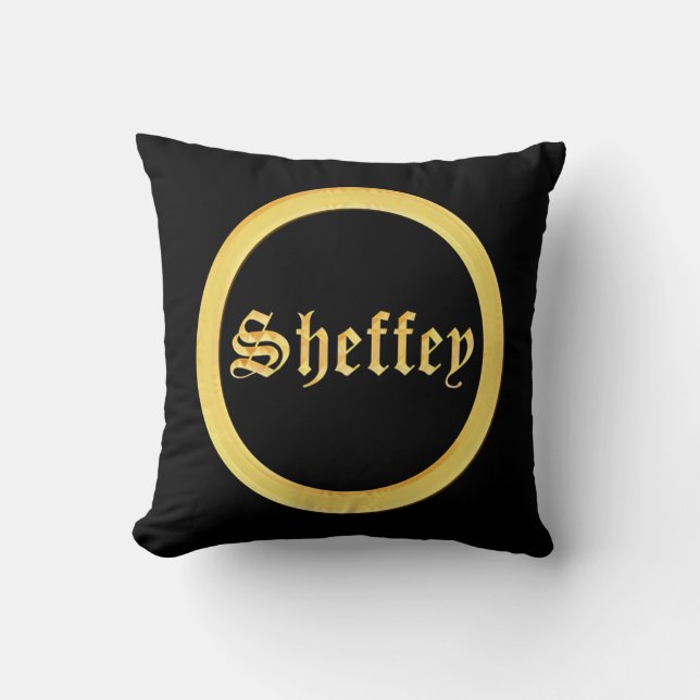Sheffey-lettertypen - zwart en goud kussen (Voorkant)