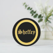 Sheffey-lettertypen - zwart en goudmonogram kaart (Staand voorkant)