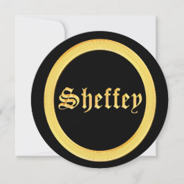 Sheffey-lettertypen - zwart en goudmonogram kaart