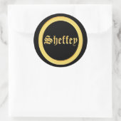 Sheffey-lettertypen - zwart en goudmonogram ronde sticker (Tas)