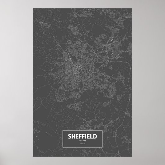 Sheffield, Engeland (wit op zwart) Poster (Voorkant)