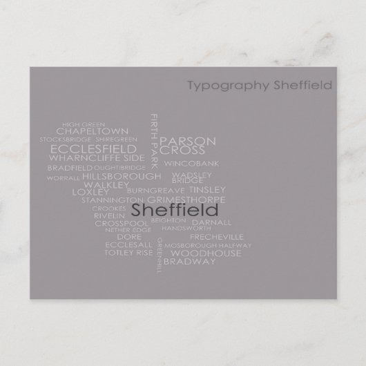 Sheffield Typografische Map Briefkaart (Voorkant)