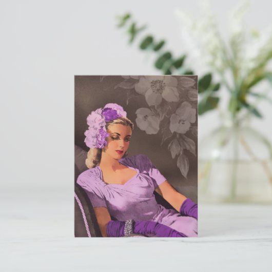 Sheila - Evening 1940 Draag in Lila en Taupe Briefkaart (Staand voorkant)