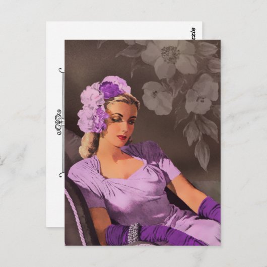 Sheila - Evening 1940 Draag in Lila en Taupe Briefkaart (Voorkant / Achterkant)