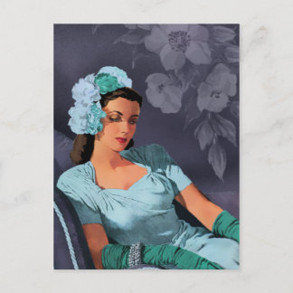 Sheila - Evening 1940 Draag in Turquoise en Blue Briefkaart
