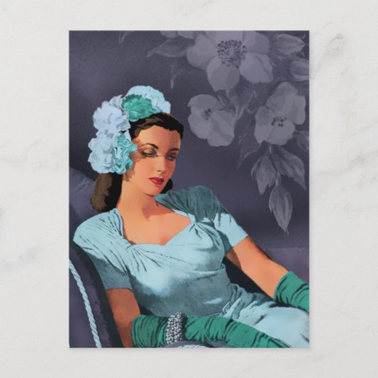 Sheila - Evening 1940 Draag in Turquoise en Blue Briefkaart (Voorkant)