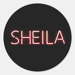 Sheila heet in gloeiende neonverlichting nieuwheid ronde sticker