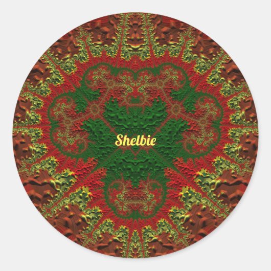 SHELBIE 3D! Goud, rood en groen Ronde Sticker (Voorkant)