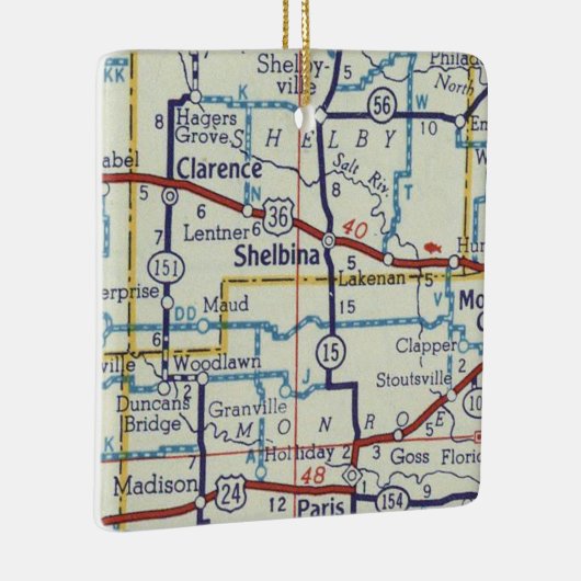 Shelbina MO  kaart Keramisch Ornament (Rechts)