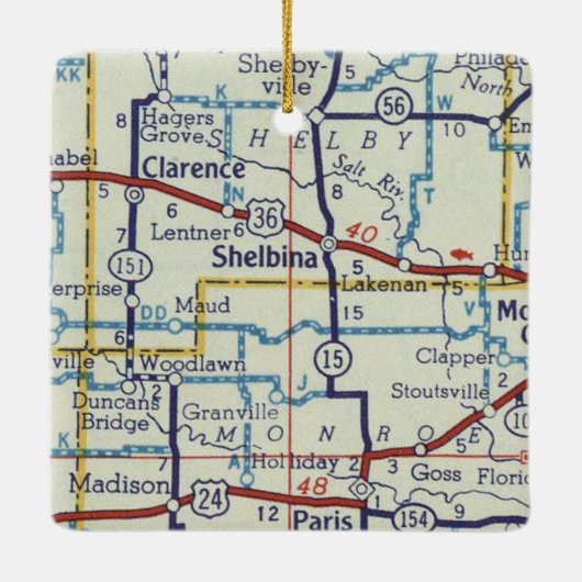 Shelbina MO kaart Keramisch Ornament (Achterkant)