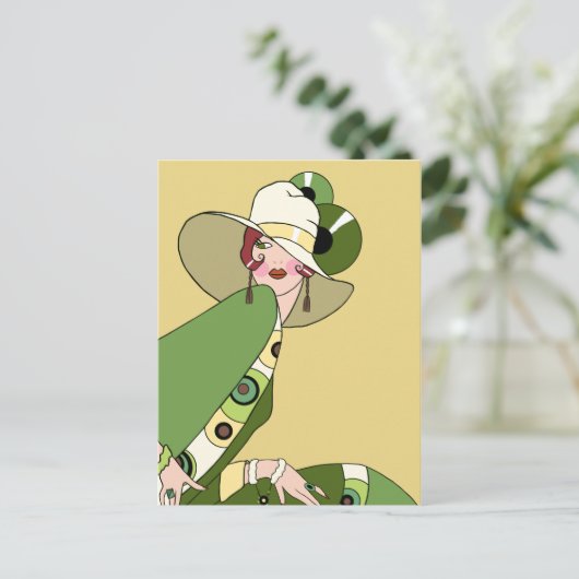 Shelby, 1920s Lady in Yellow and Olive Briefkaart (Staand voorkant)