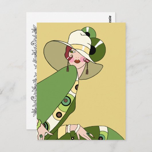 Shelby, 1920s Lady in Yellow and Olive Briefkaart (Voorkant / Achterkant)