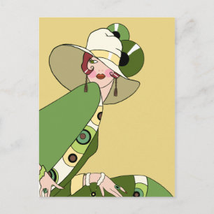 Shelby, 1920s Lady in Yellow and Olive Briefkaart