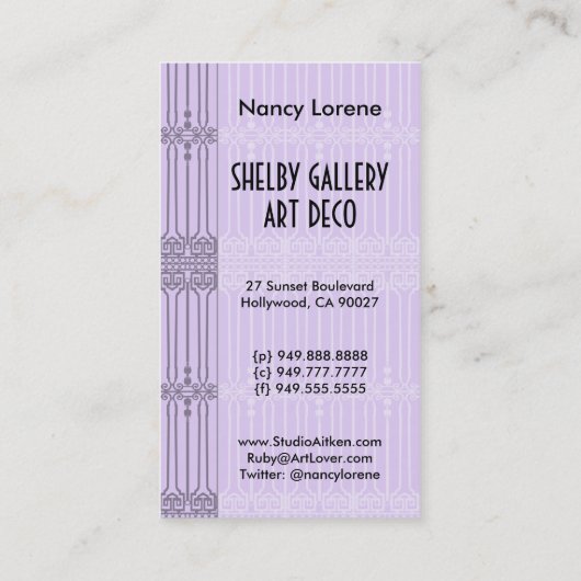 Shelby, 1930 Lady in Lavender and Wine Visitekaartje (Achterkant)