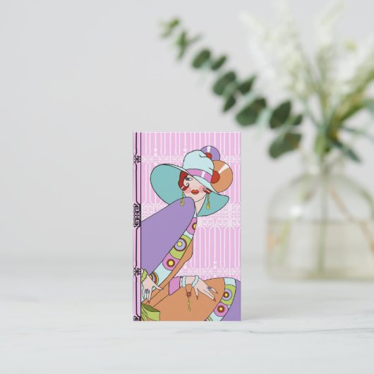 Shelby, 1930 Lady in Lila en Lavender Visitekaartje (Staand voorkant)